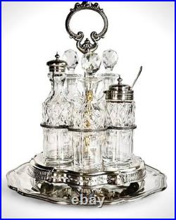 Antique Silver Plated Cruet Set & Tray -Rare Cayenne bottle Early 20th century