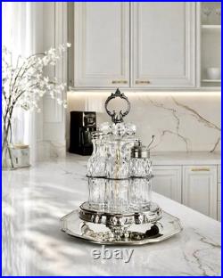 Antique Silver Plated Cruet Set & Tray -Rare Cayenne bottle Early 20th century