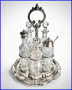 Antique Silver Plated Cruet Set & Tray -Rare Cayenne bottle Early 20th century