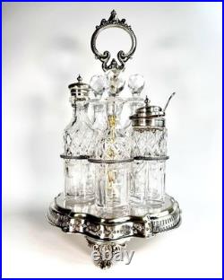 Antique Silver Plated Cruet Set & Tray -Rare Cayenne bottle Early 20th century