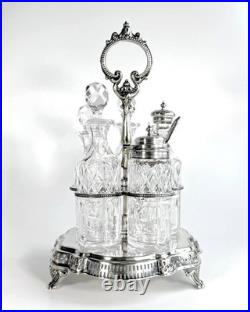 Antique Silver Plated Cruet Set & Tray -Rare Cayenne bottle Early 20th century