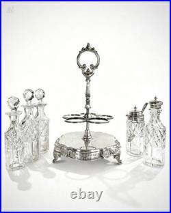 Antique Silver Plated Cruet Set & Tray -Rare Cayenne bottle Early 20th century