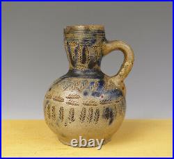 Antique Small Rare & Early German Westerwald/Raeren Jug Floral Circa 1600