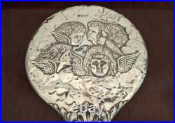 Antique Sterling Silver Hand Mirror Frame Early 20thC Cherub Angel Design Rare