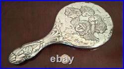 Antique Sterling Silver Hand Mirror Frame Early 20thC Cherub Angel Design Rare