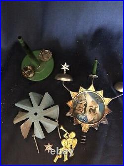 Antique Tin Litho Christmas Angel Bells Candle Decoration, Rare, Early 1900s