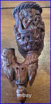Antique Tobacco Smoking Pipe, Carved Early Very Rare And Old