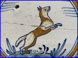 Antique Very Rare Early Dutch Delft Maiolica Tile Jumping Fox Circa 1600 Polychr Antique Very Rare Early Dutch Delft Maiolica Tile Jumping Fox Circa 1600 Polychr