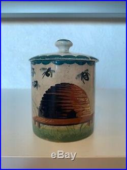Antique Very Rare Early Scottish Wemyss Ware Honey Pot And Original Lid. Signed