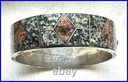 Antique Victorian Scottish Sterling Silver Inlaid Granite Bangle Bracelet RARE