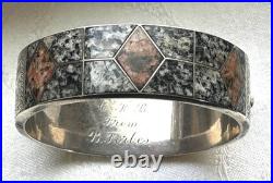 Antique Victorian Scottish Sterling Silver Inlaid Granite Bangle Bracelet RARE
