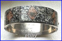 Antique Victorian Scottish Sterling Silver Inlaid Granite Bangle Bracelet RARE