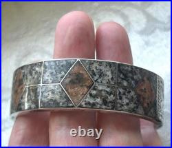 Antique Victorian Scottish Sterling Silver Inlaid Granite Bangle Bracelet RARE