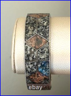 Antique Victorian Scottish Sterling Silver Inlaid Granite Bangle Bracelet RARE