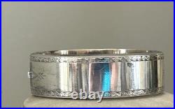 Antique Victorian Scottish Sterling Silver Inlaid Granite Bangle Bracelet RARE