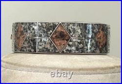 Antique Victorian Scottish Sterling Silver Inlaid Granite Bangle Bracelet RARE