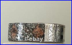 Antique Victorian Scottish Sterling Silver Inlaid Granite Bangle Bracelet RARE
