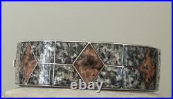 Antique Victorian Scottish Sterling Silver Inlaid Granite Bangle Bracelet RARE