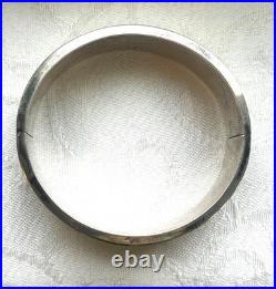 Antique Victorian Scottish Sterling Silver Inlaid Granite Bangle Bracelet RARE