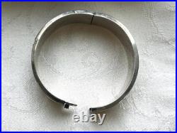 Antique Victorian Scottish Sterling Silver Inlaid Granite Bangle Bracelet RARE