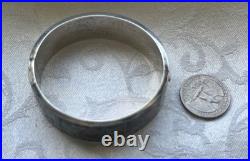 Antique Victorian Scottish Sterling Silver Inlaid Granite Bangle Bracelet RARE