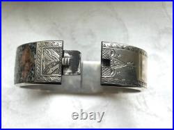 Antique Victorian Scottish Sterling Silver Inlaid Granite Bangle Bracelet RARE