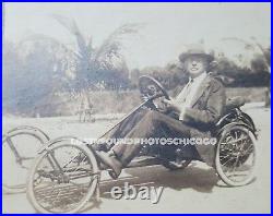 Antique Vintage Early Rare Cyclecar Palm Beach Florida Fl Old Stereoview Photo