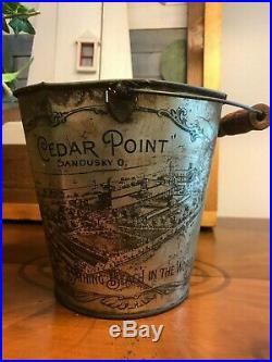 Antique Vintage Very Rare Cedar Point Litho Tin Sand Pail Bucket Early 1900's