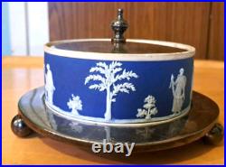 Antique Wedgewood V. RARE 1875 Early Jasperware TRINKET DISH Lid/Base EP, 12cmX5cm