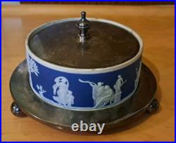 Antique Wedgewood V. RARE 1875 Early Jasperware TRINKET DISH Lid/Base EP, 12cmX5cm