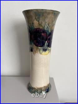 Antique William Moorcroft Pansy Trumpet Vase 14.5 Burslem Signed c1914 Rare
