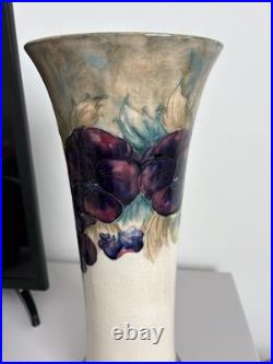 Antique William Moorcroft Pansy Trumpet Vase 14.5 Burslem Signed c1914 Rare