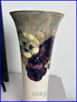 Antique William Moorcroft Pansy Trumpet Vase 14.5 Burslem Signed c1914 Rare