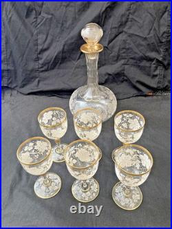 Antique Wine Glass Decanter Set, European, Art Glass, Early 20th Century RARE