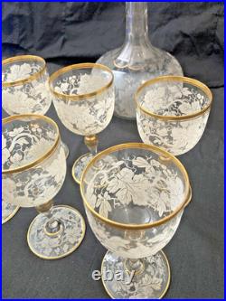 Antique Wine Glass Decanter Set, European, Art Glass, Early 20th Century RARE