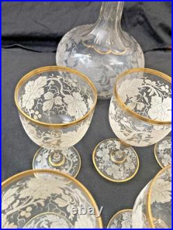 Antique Wine Glass Decanter Set, European, Art Glass, Early 20th Century RARE