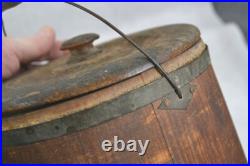 Antique bucket withlid rare early Shaker Community sm diamonds 19th c original