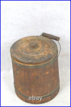 Antique bucket withlid rare early Shaker Community sm diamonds 19th c original