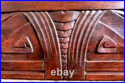 Antique early Art Deco Carved Panel Geometric Foliate Snake carvings Pine RARE
