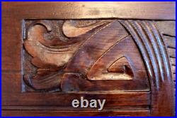 Antique early Art Deco Carved Panel Geometric Foliate Snake carvings Pine RARE