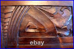 Antique early Art Deco Carved Panel Geometric Foliate Snake carvings Pine RARE