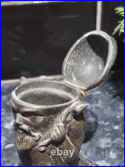 Antique metal Devil Faun Satyr Matchstick Holder, RARE