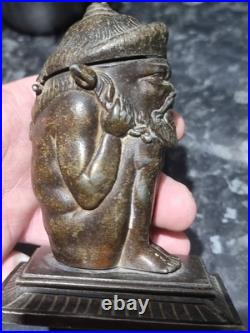 Antique metal Devil Faun Satyr Matchstick Holder, RARE