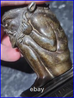 Antique metal Devil Faun Satyr Matchstick Holder, RARE
