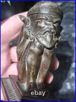 Antique metal Devil Faun Satyr Matchstick Holder, RARE