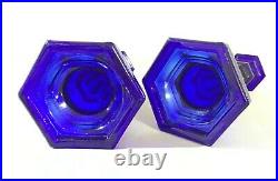 Antique pair Cobalt Blue glass candle holders sandwich eapg early American rare