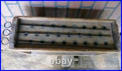 Antique primitives 18th early rare wood pewter 24 hole candle mold with scraper