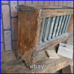 Antique primitives 18th early rare wood pewter 24 hole candle mold with scraper