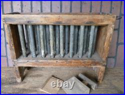 Antique primitives 18th early rare wood pewter 24 hole candle mold with scraper