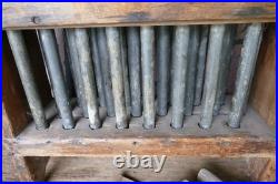 Antique primitives 18th early rare wood pewter 24 hole candle mold with scraper